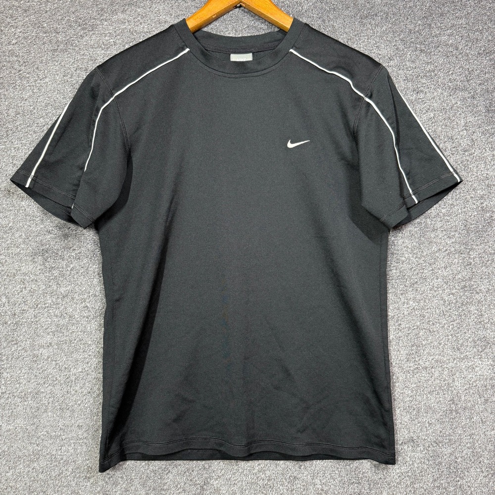 Nike T-Shirt Mens M Black Athletic White Piping Swoosh Logo